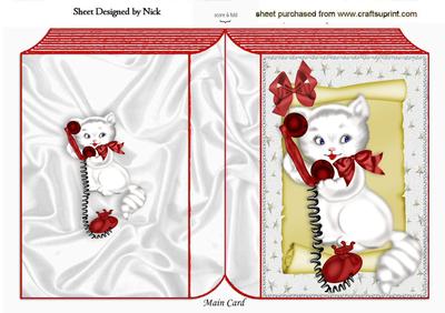 Well Hello! Cute White Kitty on Telephone Folded Book
