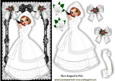 Beautiful Lady in White with Little Bird and Bows