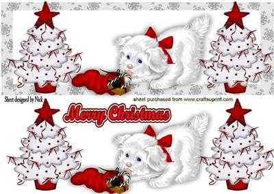 Little White Puppy with Red Christmas Trees Dl