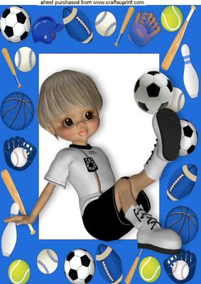 Boy Having a Kick About in Blue Sports Frame A4