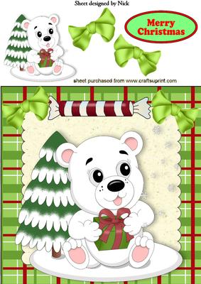Little White Polar Bear with Christmas Tree 8x8