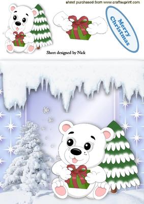White Polar Bear in Christmas Snow Scene 8x8