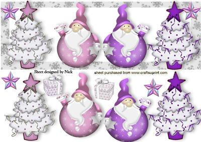 Cute Lilac/pink Weeble Santas with Christmas Trees Dl