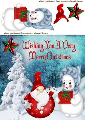 Weeble Santa and Snowman in Snow Scene 8x8