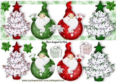 Cute Weeble Santas in Red/green with Christmas Trees Dl