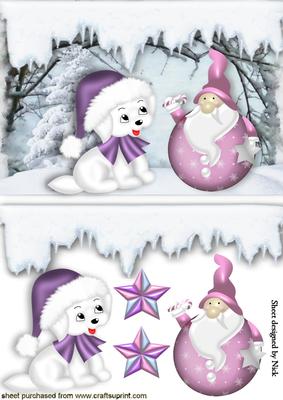 Cute Pink Weeble Santa with Little Puppy