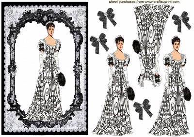 Elegant Victorian Lady in Ball Gown on Eye Catching Black Lace Frame