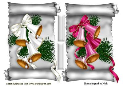 Christmas White/pink Bells on a Scroll Toppers