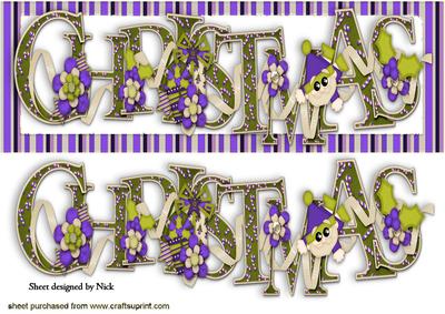 Christmas Word in Purple Stripe Frame Dl