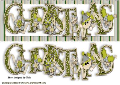 Christmas Word in Green/silver Stripe Frame Dl