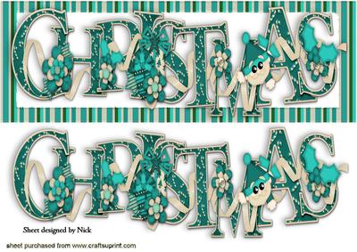 Christmas Word in Turq Stripe Frame Dl