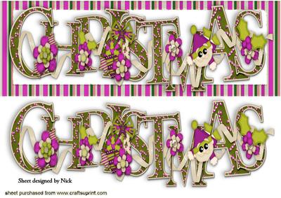 Christmas Word in Pink/stripe Frame Dl