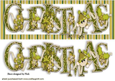 Christmas Word in Gold/green Stripe Frame Dl