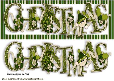 Christmas Word in Dark Green Stripe Frame Dl
