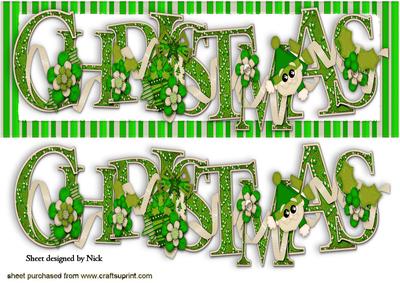 Christmas Word in Lime Green Stripe Frame Dl