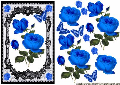 Elegant Blue Roses in Black Lace Frame