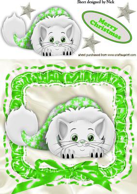 Cute Kitten in Christmas Green Santa Hat 8x8