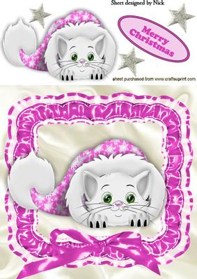 Cute Kitten in Christmas Pink Santa Hat 8x8