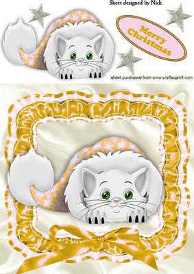 Cute Kitten in Gold Christmas Santa Hat 8x8