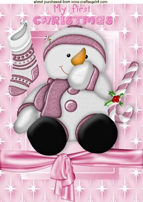 My First Christmas, Cheeky Snowman with Stocking A4