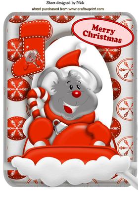 Christmas Mouse on Ski with Snow A4
