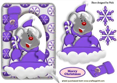 Christmas Mouse in Purple on Ski in the Snow