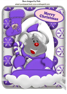 Christmas Mouse in Purple on Ski in the Snow A4