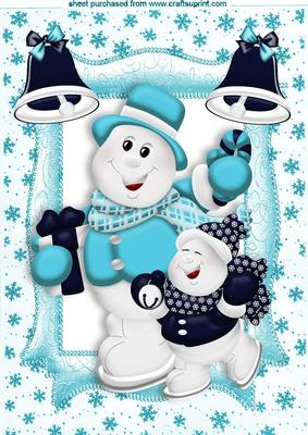 Cute Snowmen Ice Skating with Bells A4