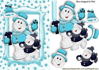 Cute Snowmen Skating with Bell