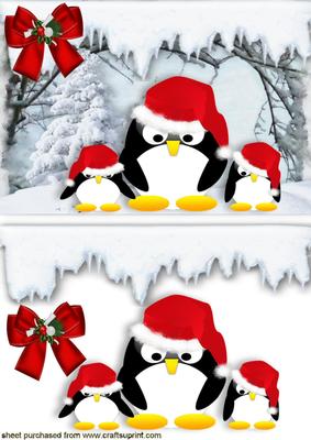 Sleepy Penguins in the Snow with Bow
