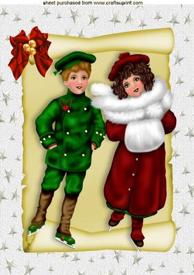 Vintage Children Ice Skating on a Scroll A4