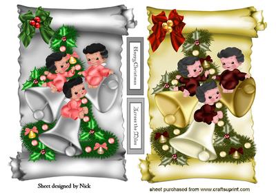 Little Angels with Bells on Scroll, Toppers