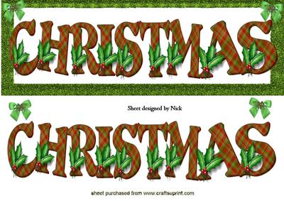 Lovely "christmas "word with Holly in Tartan Dl