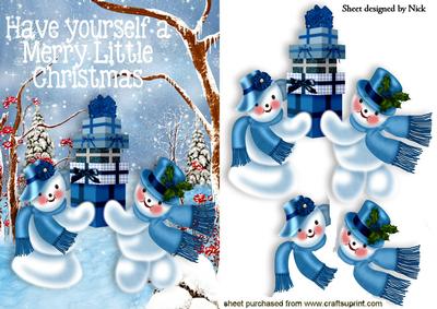 Snowmen Carrying Presents in the Snow