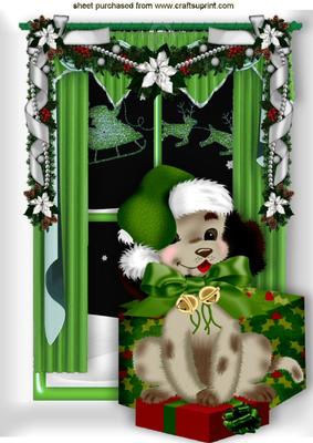 Christmas Puppy with Presents in the Window A4