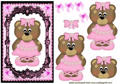 Cute Bear in Pink on Lace Background