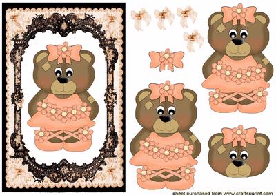 Cute Bear in Peach on Lace Background