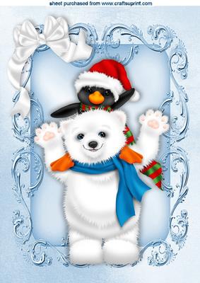 Cute Polar Bear and Penguin in Santa Hat A4