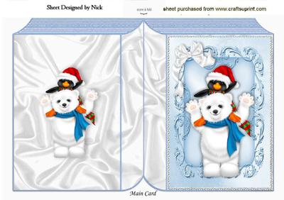 Cute Polar Bear with Penguin in Santa Hat Folded Book