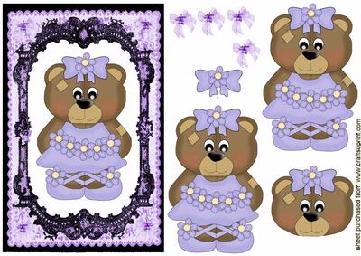Cute Bear in Purple on Effective Lace Background