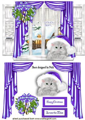 Dress the Window with Kitten in Purple Santa Hat