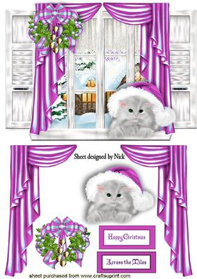 Dress the Window with Kitten in Pink Santa Hat