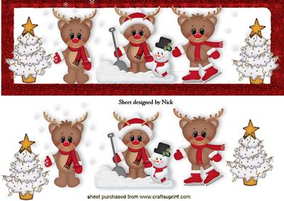 Cute Little Reindeers with Christmas Trees Dl
