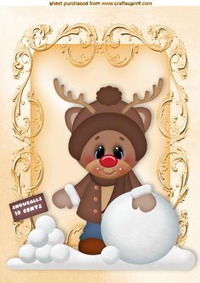 Cute Reindeer with Snowballs A4