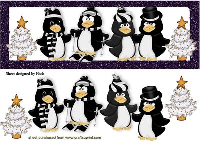 Cute Little Penguins with Gold Christmas Tree Dl
