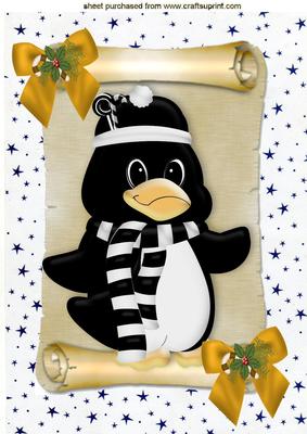 Cute Penguin on a Scroll with Gold Bows A4