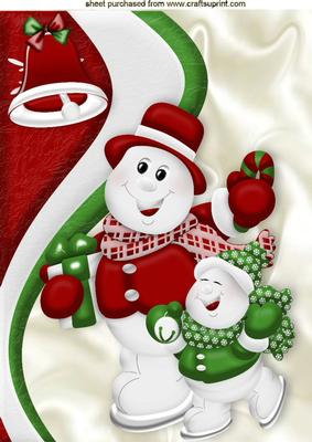 Pair of Skating Snowmen with Bell A4