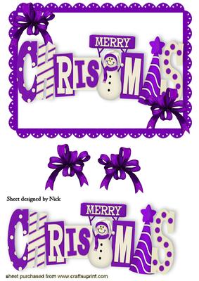 Merry Christmas with Snowman Words with Bows