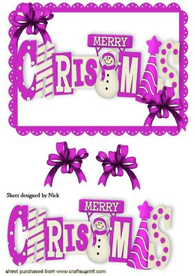 Merry Christmas with Snowman in Pink Words