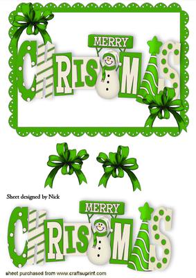 Merry Christmas with Snowman in Green Words